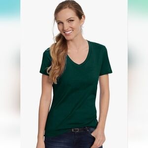 NWT Hanes XL Women's Deep Green 100% Fine Jersey Preshrunk Cotton V-Neck T-Shirt